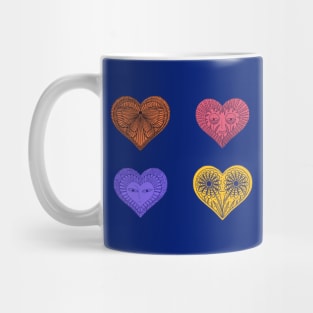 Cute orange, purple, red and yellow hearts Mug